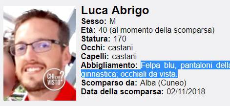 Ad Alba si cerca il 40enne Luca Abrigo