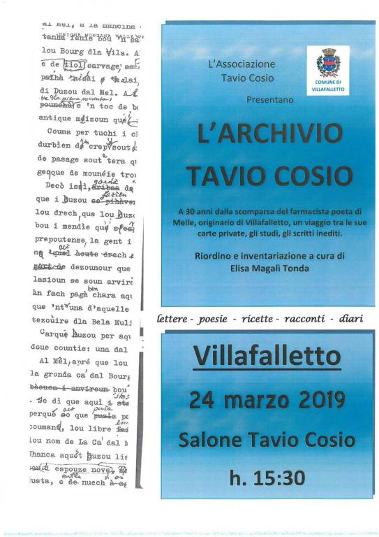 Villafalletto, a 30 dalla scomparsa del farmacista poeta si presenta l’Archivio Tavio Cosio