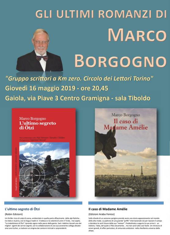 Ai Giovedì della Gramigna di Gaiola, Marco Borgogno presenta i suoi due ultimi romanzi