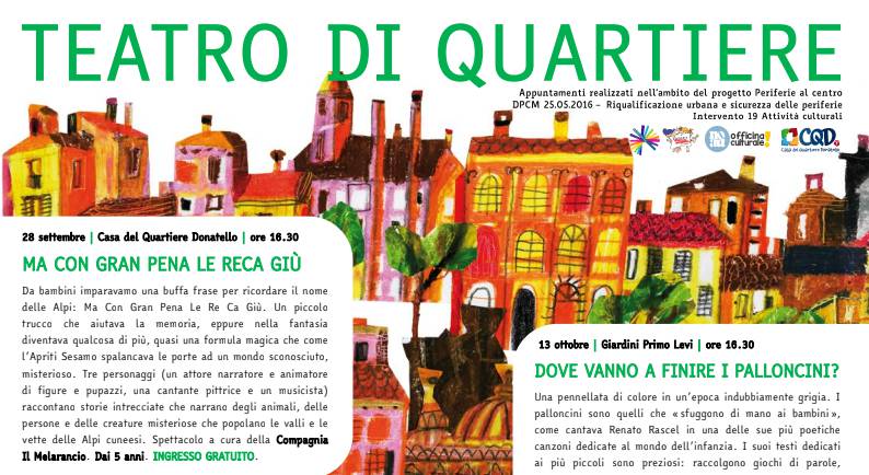 Cuneo, due spettacoli per bambini presso la Casa del Quartiere Donatello e i Giardini Primo Levi del quartiere San Paolo