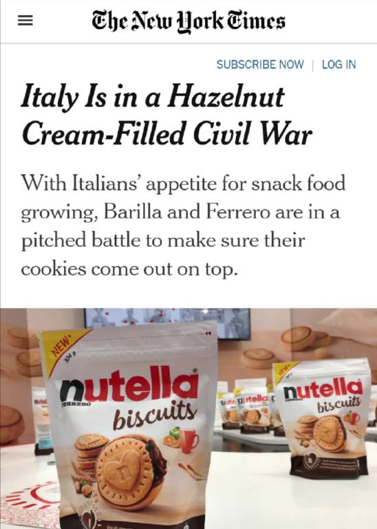 Addirittura il New York Times parla dei Nutella Biscuits