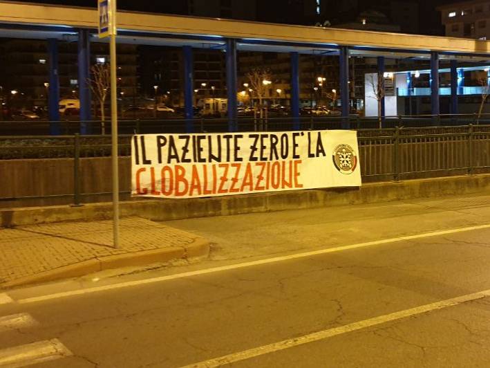 “Il paziente zero è la globalizzazione”: a Cuneo e Alba gli striscioni di CasaPound Italia