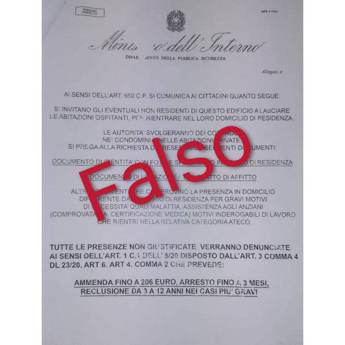 “Attenzione a truffe su falsi controlli Ministero dell’Interno in abitazioni private”