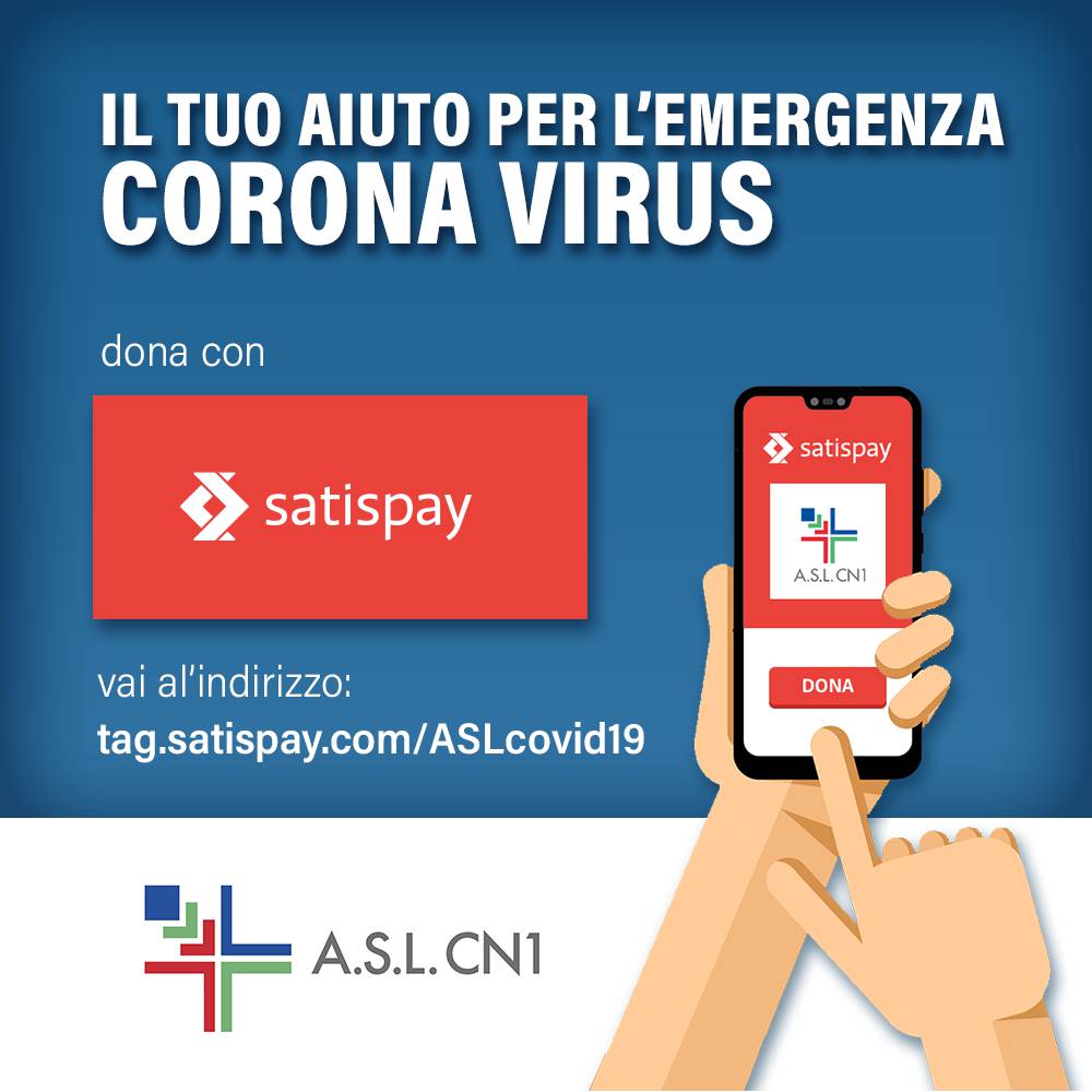 Al via con Satispay la raccolta fondi dell’AslCn1 per l’emergenza Corona Virus