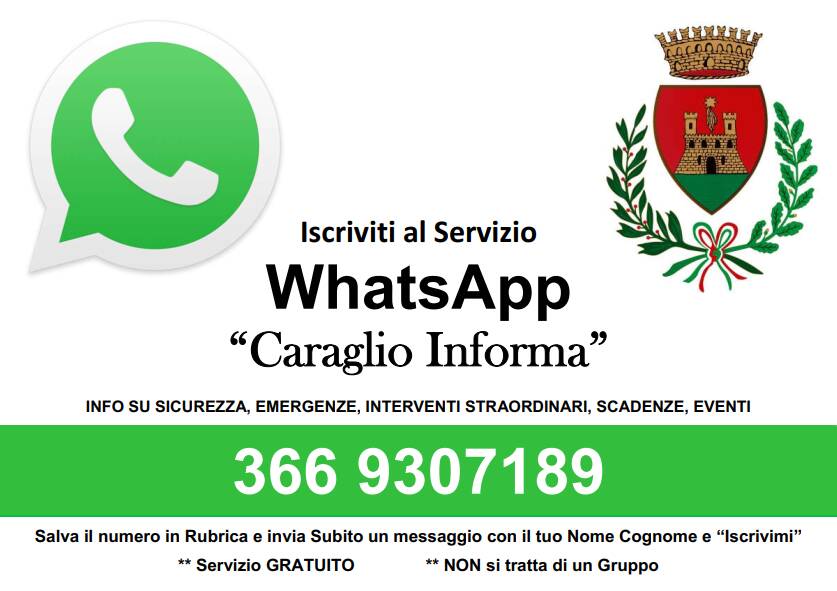 Il Comune di Caraglio approda su WhatsApp con il servizio  “Caraglio Informa”