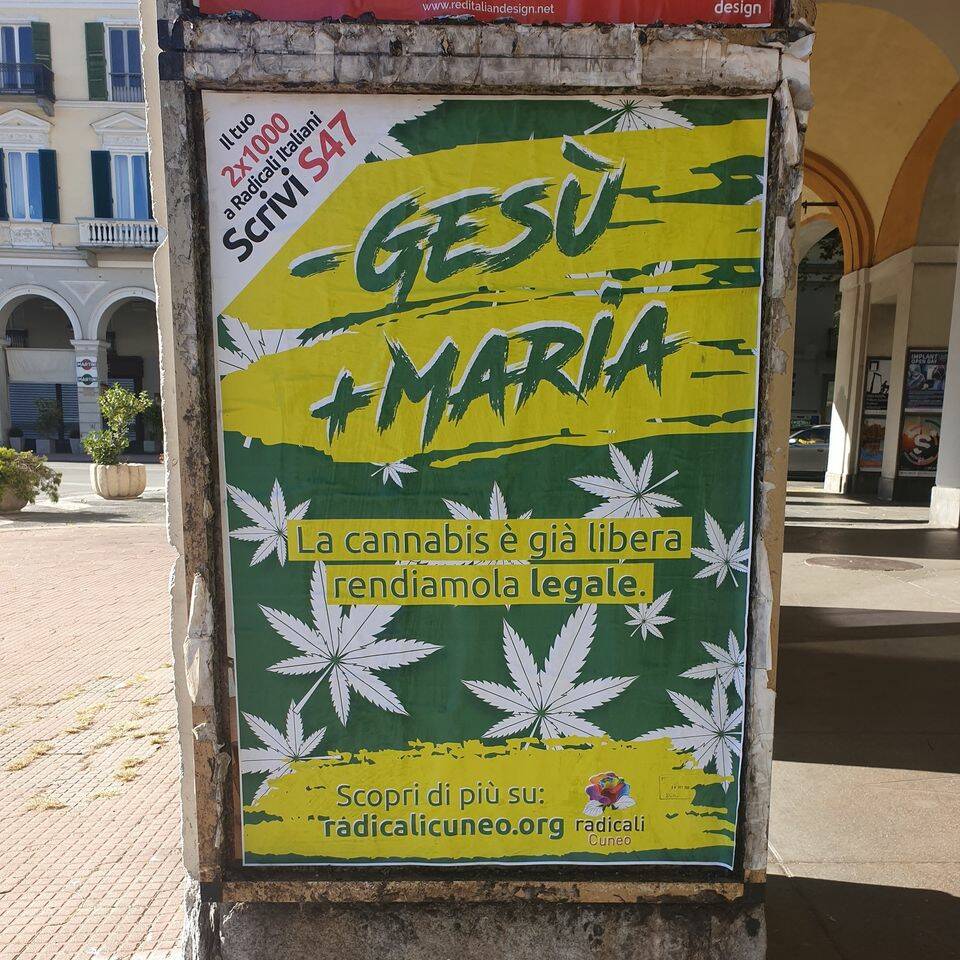 “-Gesù +Maria”: l’appello di Radicali Cuneo per legalizzazione cannabis e laicità stato