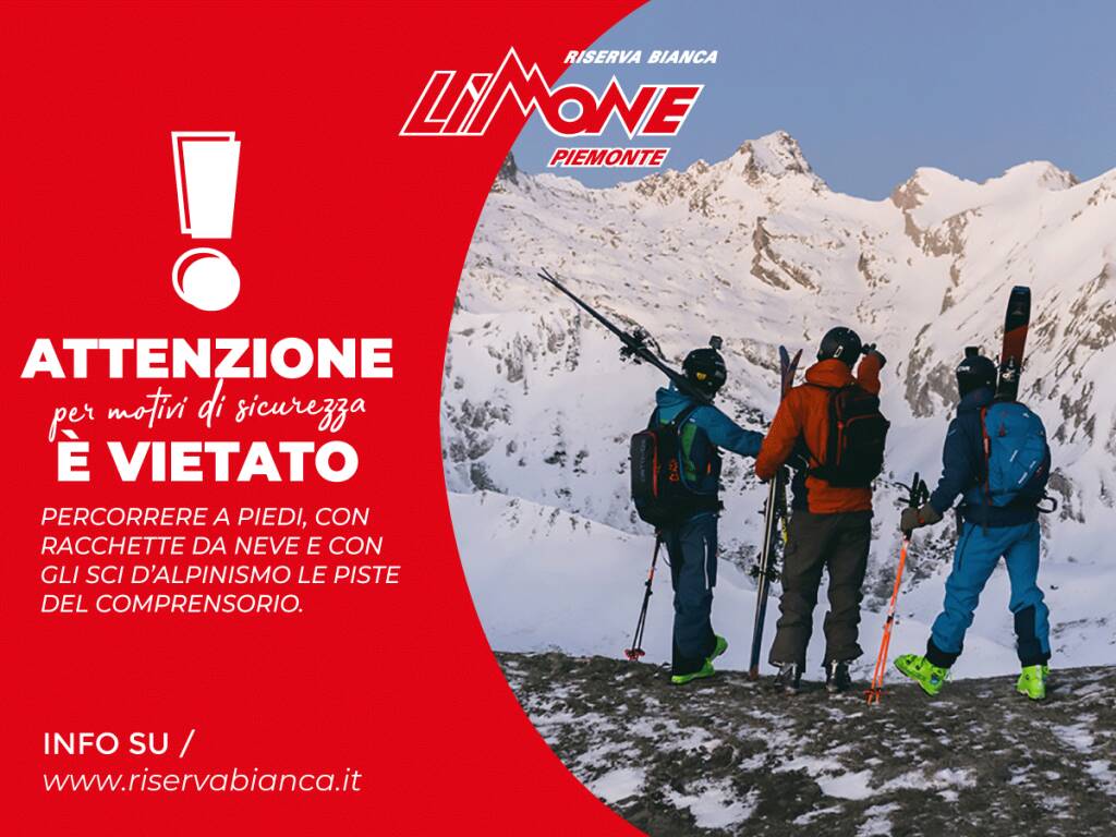 Piste interdette a Limone Piemonte: vietato percorrerle a piedi, con gli sci da alpinismo e con le racchette da neve