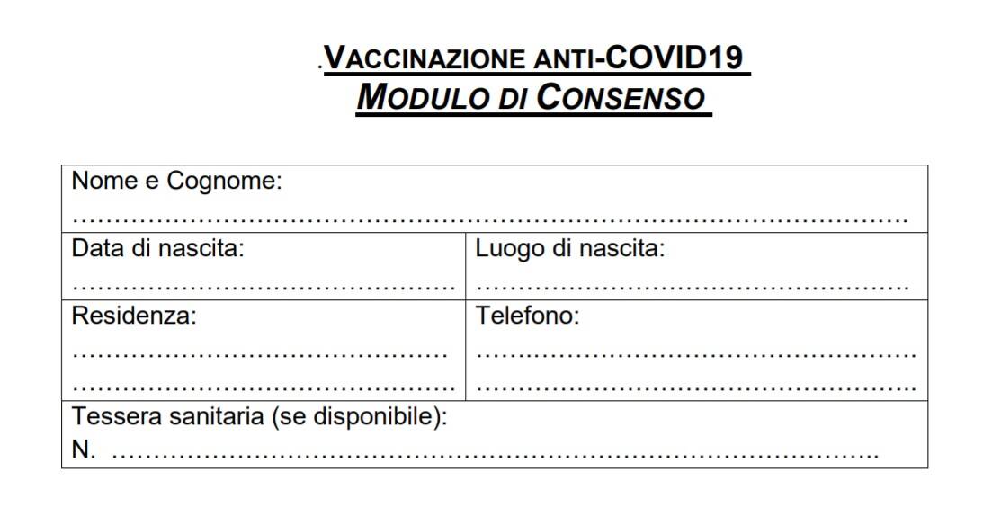 Vaccino Covid, modulo consenso in pdf: scheda anamnestica con patologie e farmaci assunti