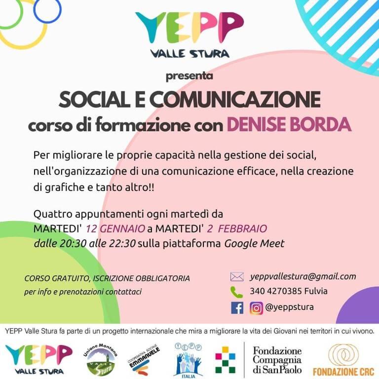 Un corso gratuito di comunicazione e social network, l’idea di YEPP Valle Stura