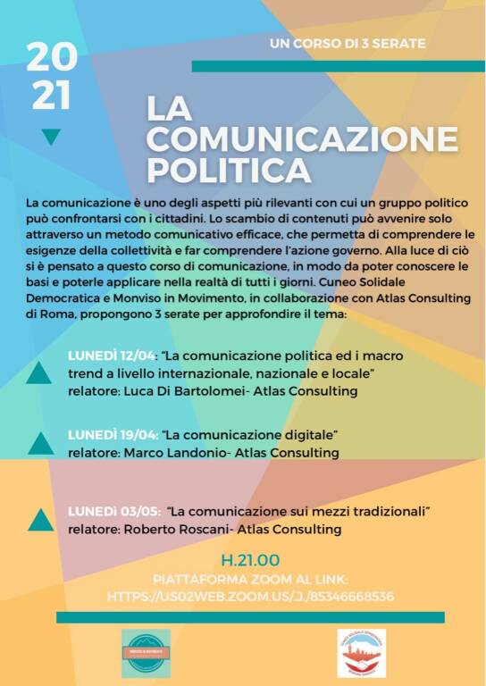 Cuneo Solidale Democratica e Monviso in Movimento organizzano tre serate sulla Comunicazione Politica