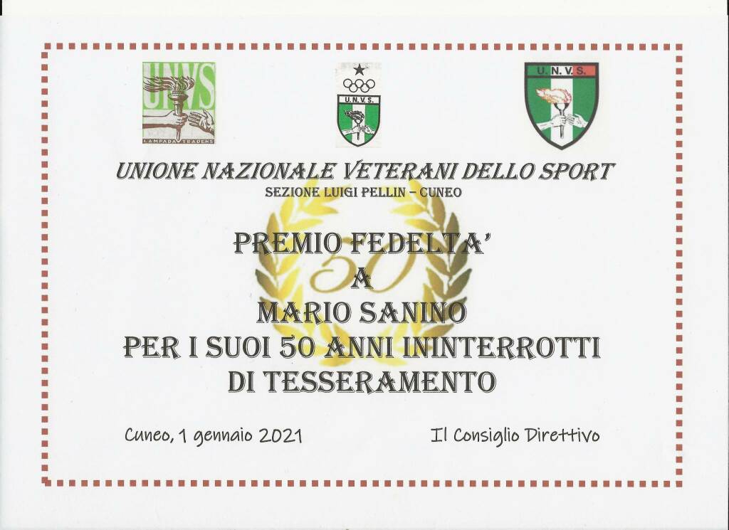 I Veterani Sportivi Cuneo hanno istituito il Premio Fedeltà