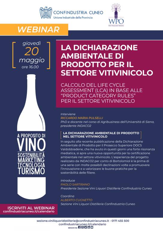 “A proposito di vino”, ciclo di Webinar di Confindustria Cuneo