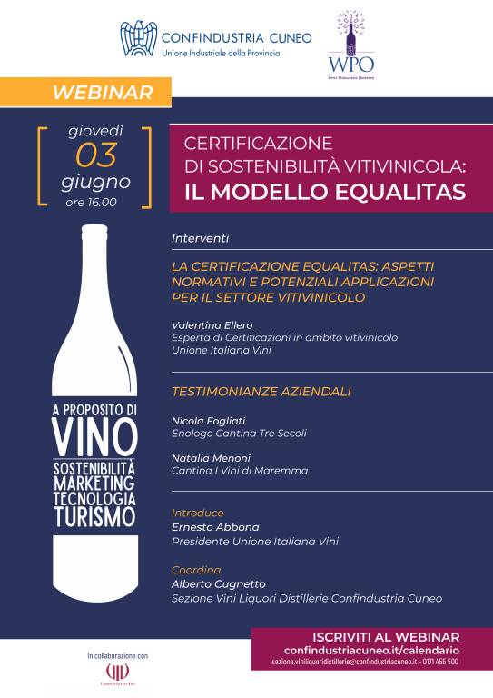 Certificazione sostenibilità aziende vinicole: il webinar di Confindustria Cuneo