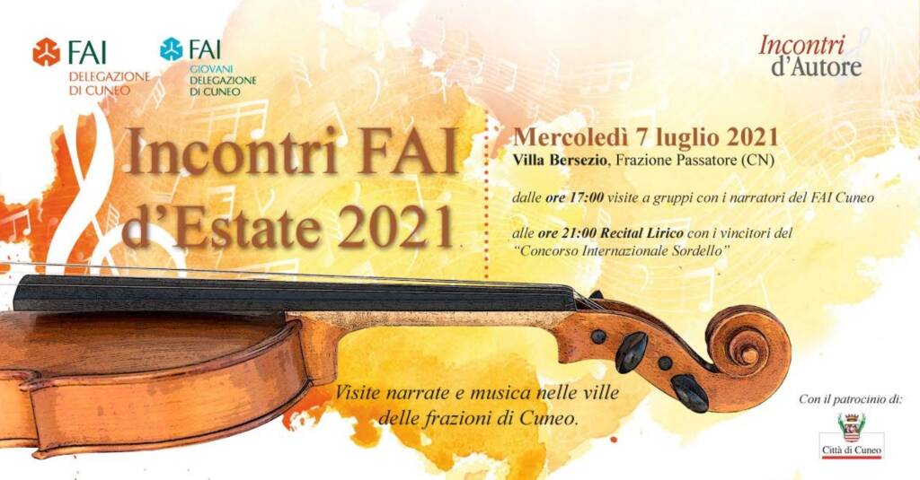 Cuneo, Villa Bersezio ospita il primo appuntamento degli “Incontri FAI d’Estate 2021”