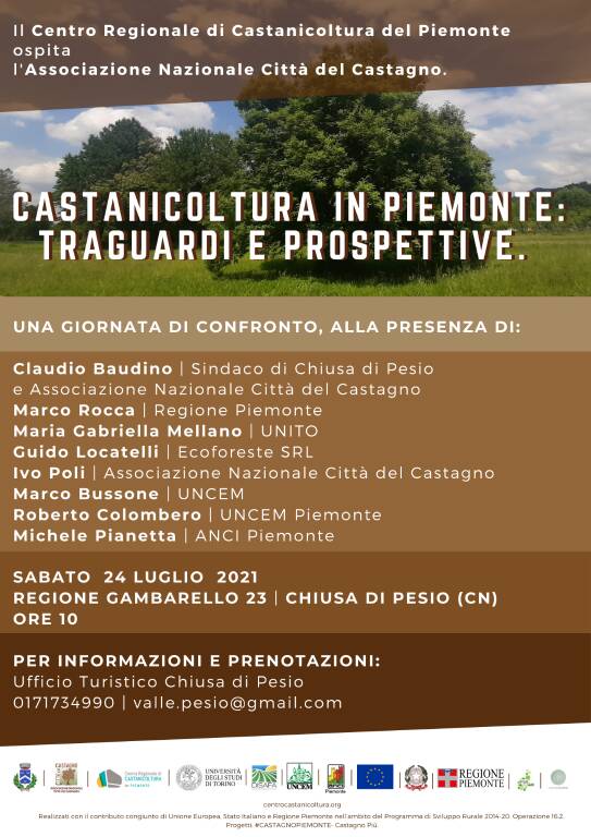 Sabato 24 a Chiusa Pesio una giornata di confronto sulla coltivazione dei castagni in Piemonte