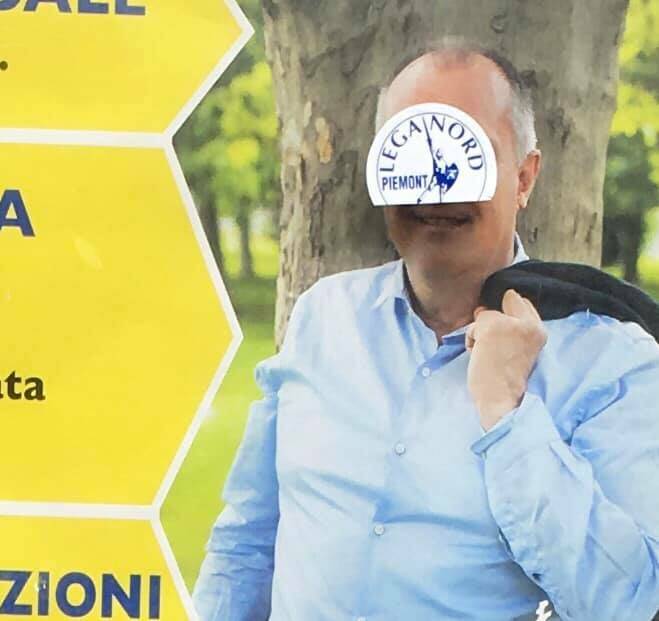 Cuneo, stampini leghisti sui manifesti elettorali di Giancarlo Boselli