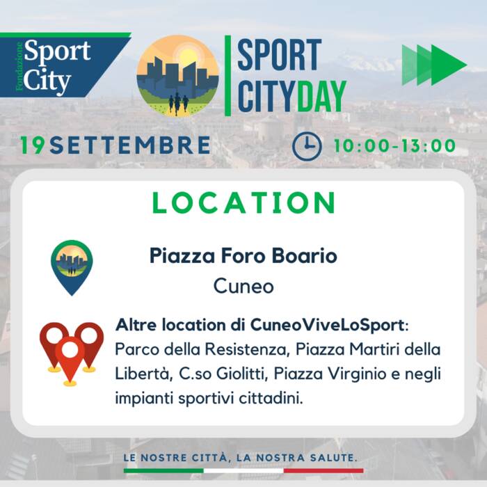 Il 19 settembre a Cuneo la prima edizione dello SportCity Day