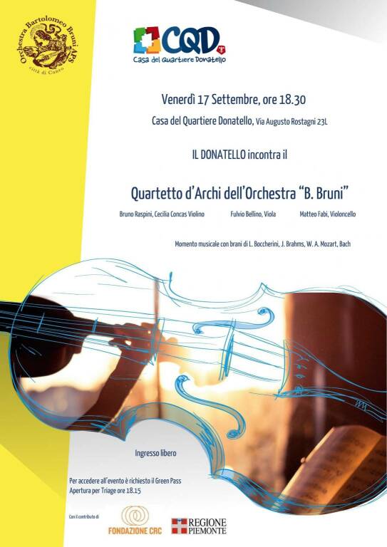 Venerdì protagonista alla Casa del Quartiere Donatello il quartetto d’archi dell’Orchestra Bruni