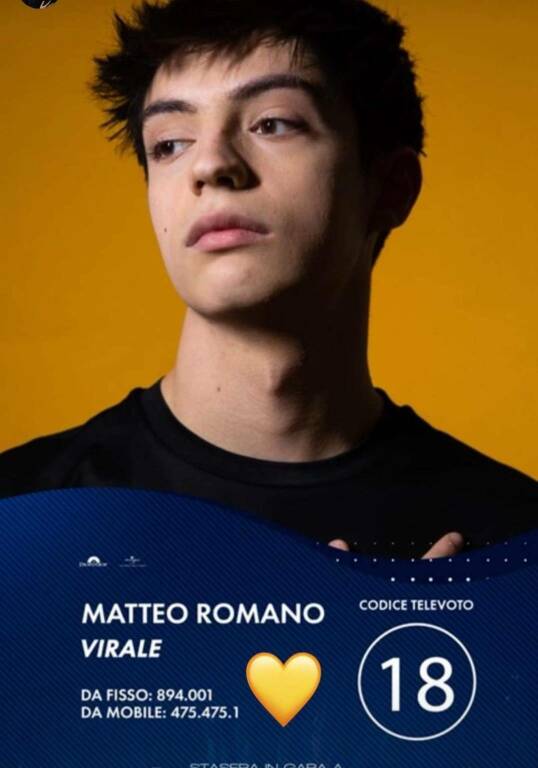 Il codice per televotare Matteo Romano a Sanremo è il 18