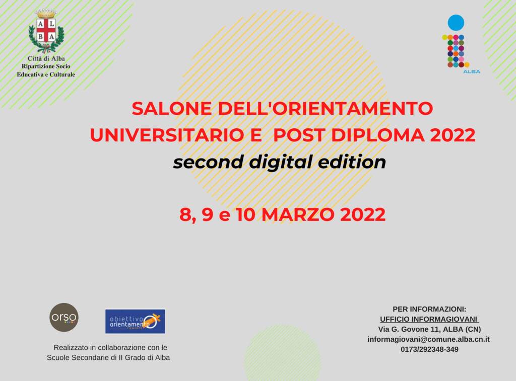 Alba si prepara per il Salone dell’orientamento universitario e post-diploma 2022