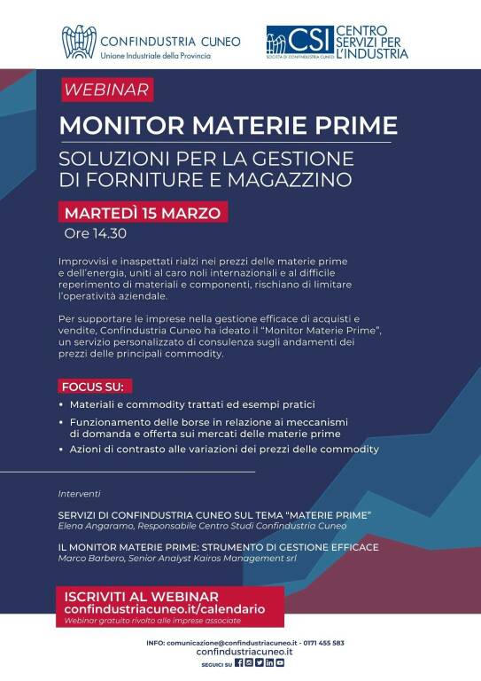 Confindustria Cuneo presenta il “Monitor Materie Prime”