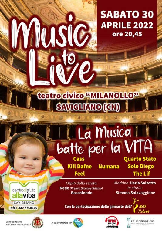 Savigliano, torna “Music to Live”, la musica che batte la vita