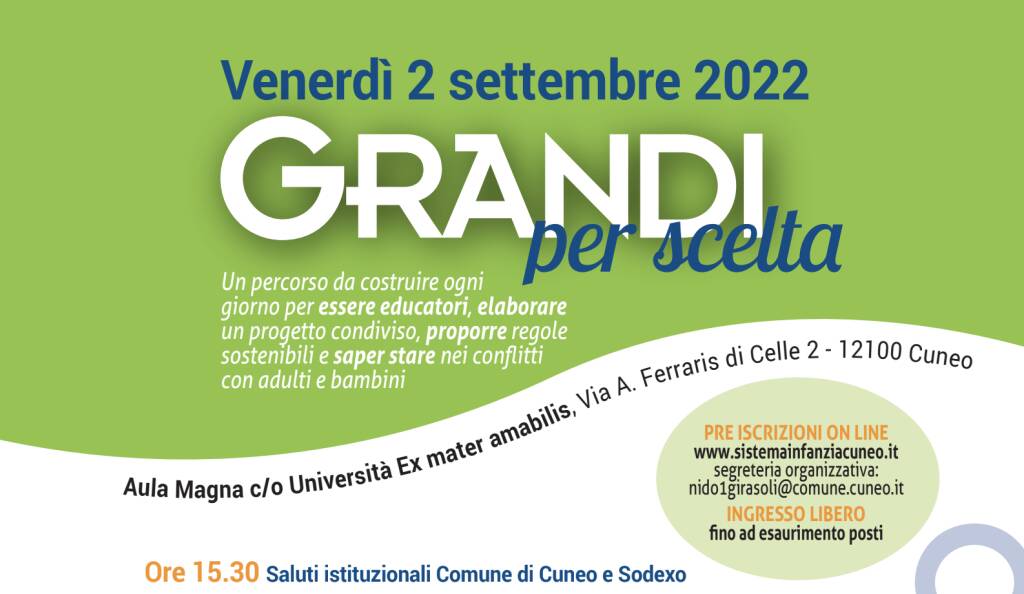 La Città di Cuneo ospiterà il convegno “Grandi per scelta”