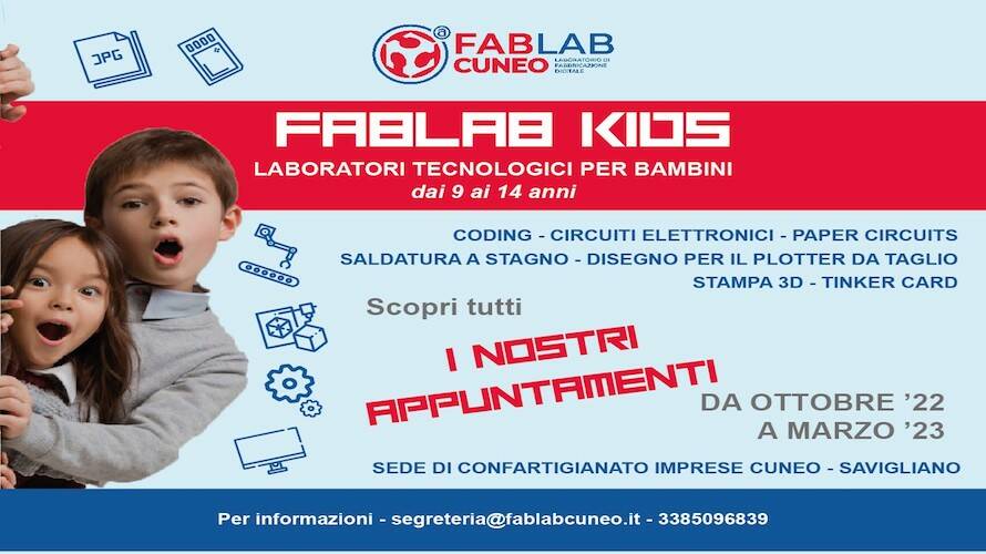 FabLab Kids al via le attività nei laboratori di Cuneo e Savigliano
