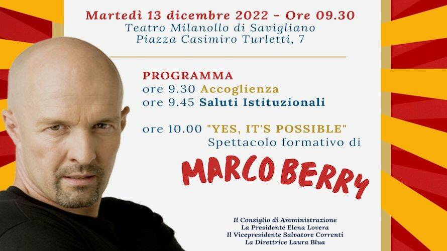 La Scuola Edile invita gli studenti allo spettacolo di Marco Berry a Savigliano 