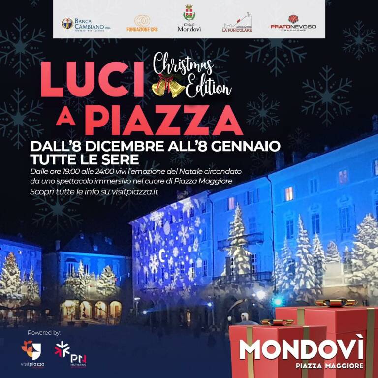 Da ieri sera e fino all’8 gennaio si accendono le luci a Mondovì Piazza