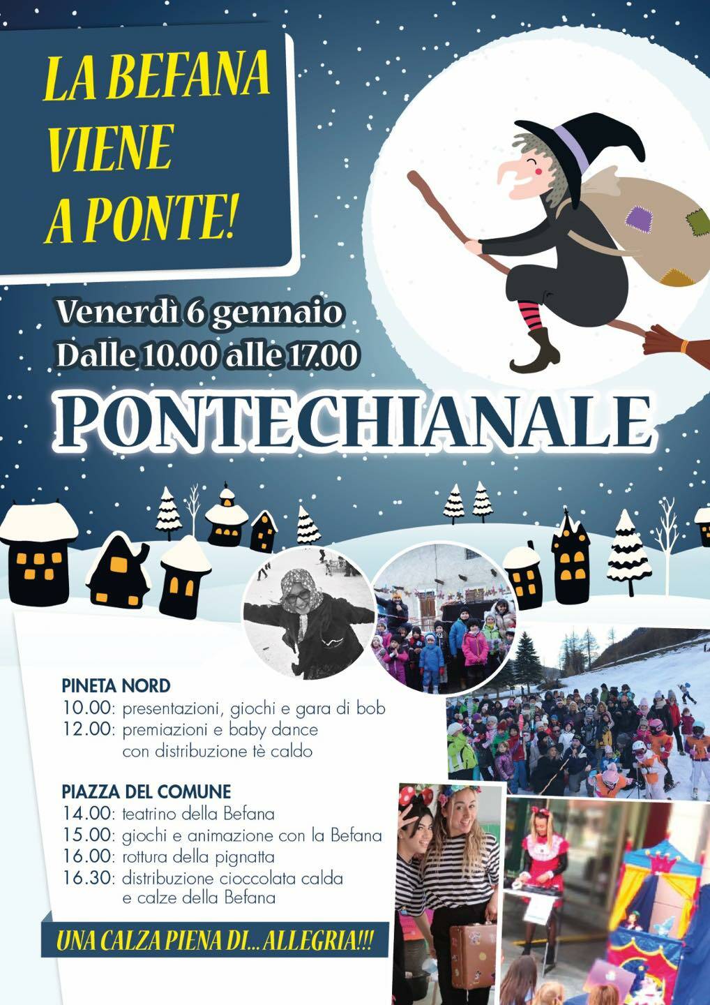 A Pontechianale torna la Befana: festa sulla neve per bimbi e famiglie
