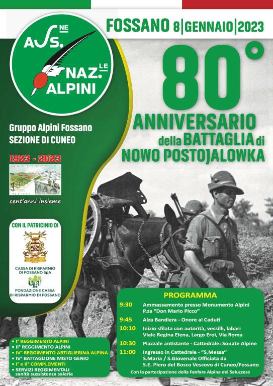 A Fossano le celebrazioni dell’80esimo anniversario della battaglia di Nowo Postojalowka