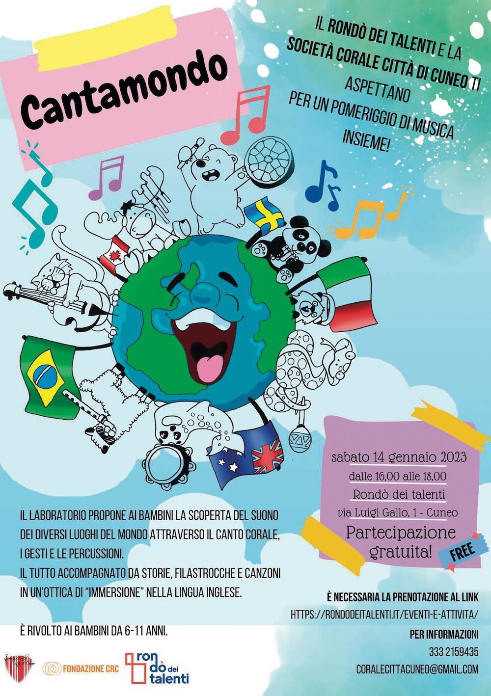 Cantamondo: laboratorio gratuito per bambini a Cuneo