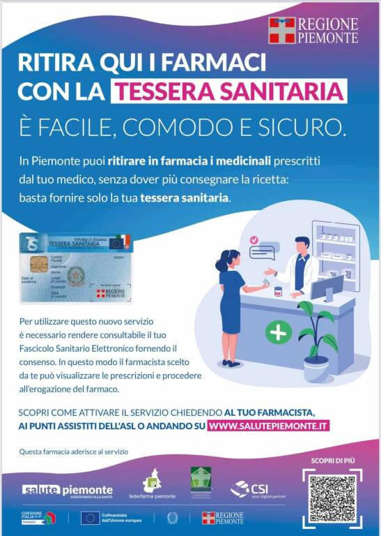 In Piemonte basta la tessera sanitaria per ritirare in farmacia i medicinali prescritti dal medico