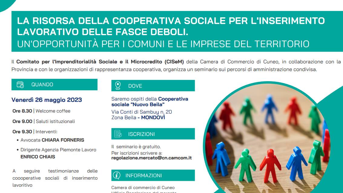 A Mondovì un seminario sull’inclusione lavorativa a cura della Camera di Commercio di Cuneo