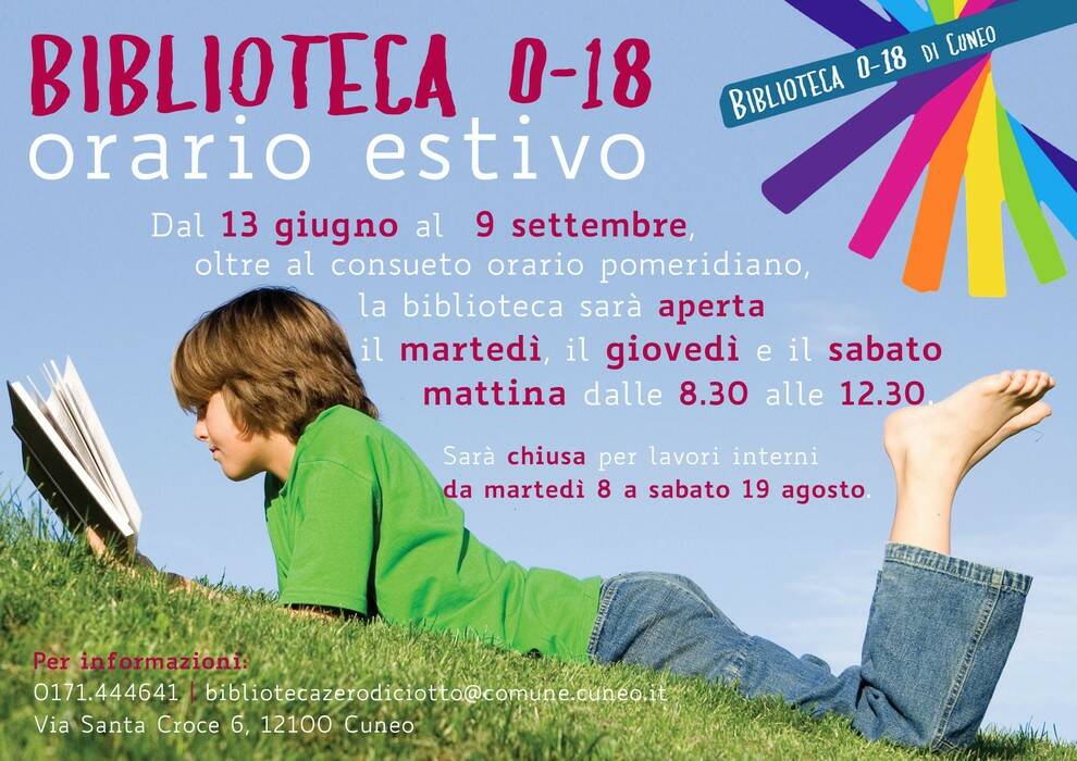 Arriva l’estate e la Biblioteca 0-18 di Cuneo ampia il proprio orario