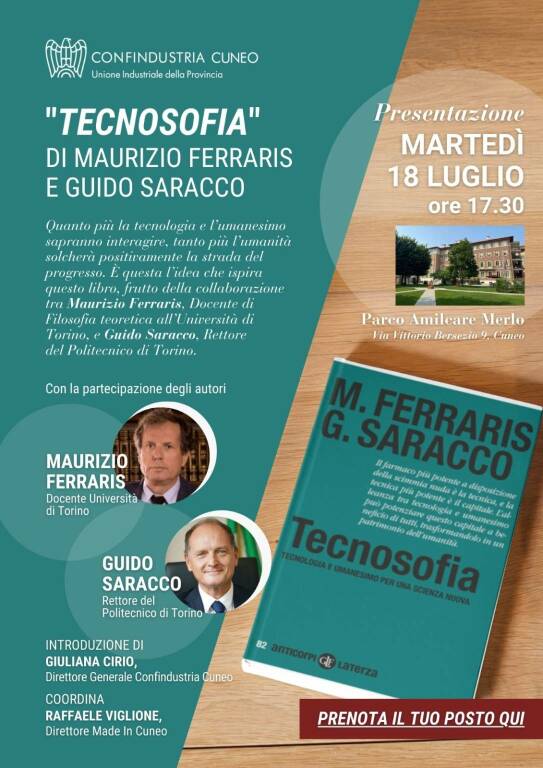 Ai giardini Amilcare Merlo di Confindustria Cuneo si presenta il libro “Tecnosofia”