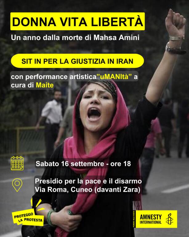 Cuneo, Amnesty International scende in piazza a un anno dalla morte in Iran di Mahsa Amini