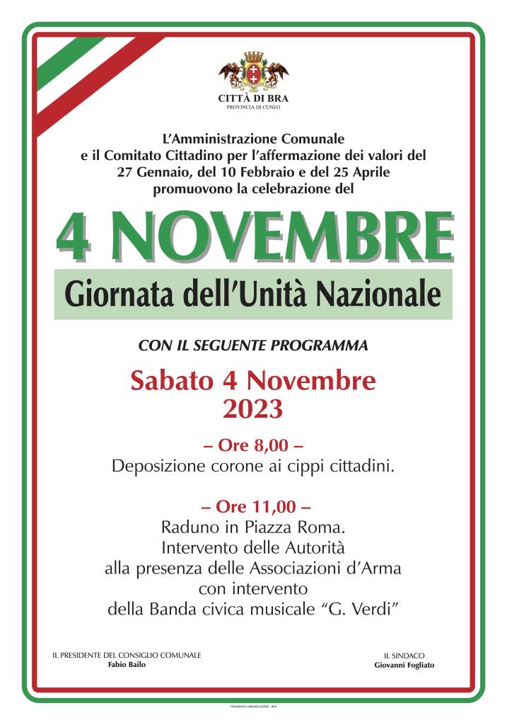 Bra, le celebrazioni per il 4 novembre nella città della Zizzola