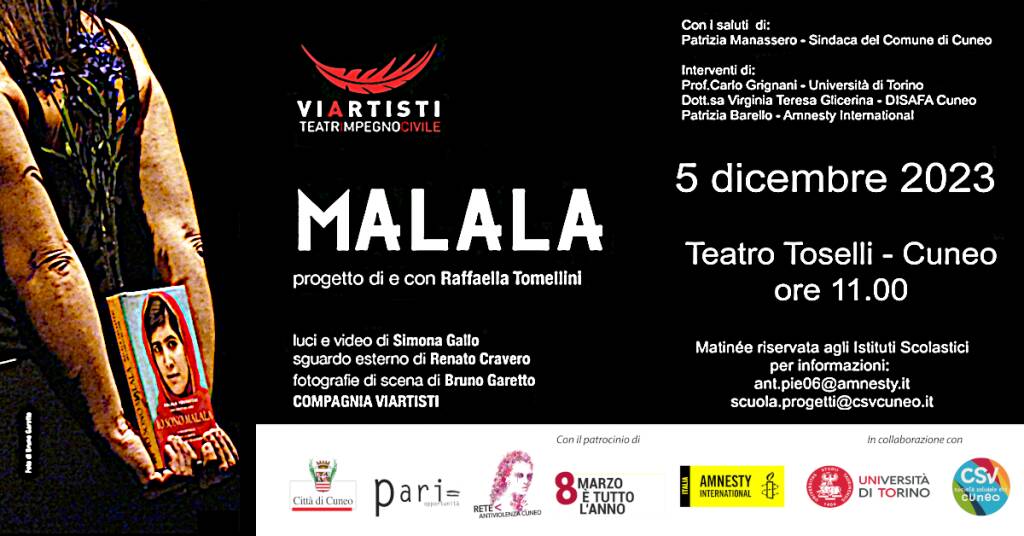 Al Toselli di Cuneo uno spettacolo dedicato a Malala Yousafzai