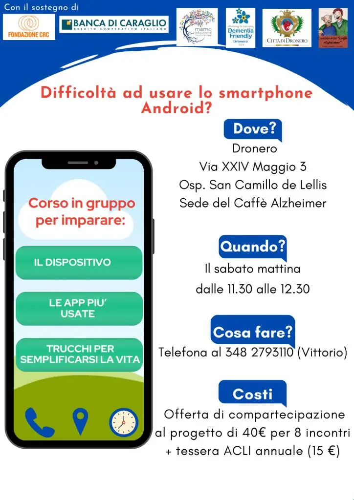 Dronero, al via il corso di alfabetizzazione smartphone