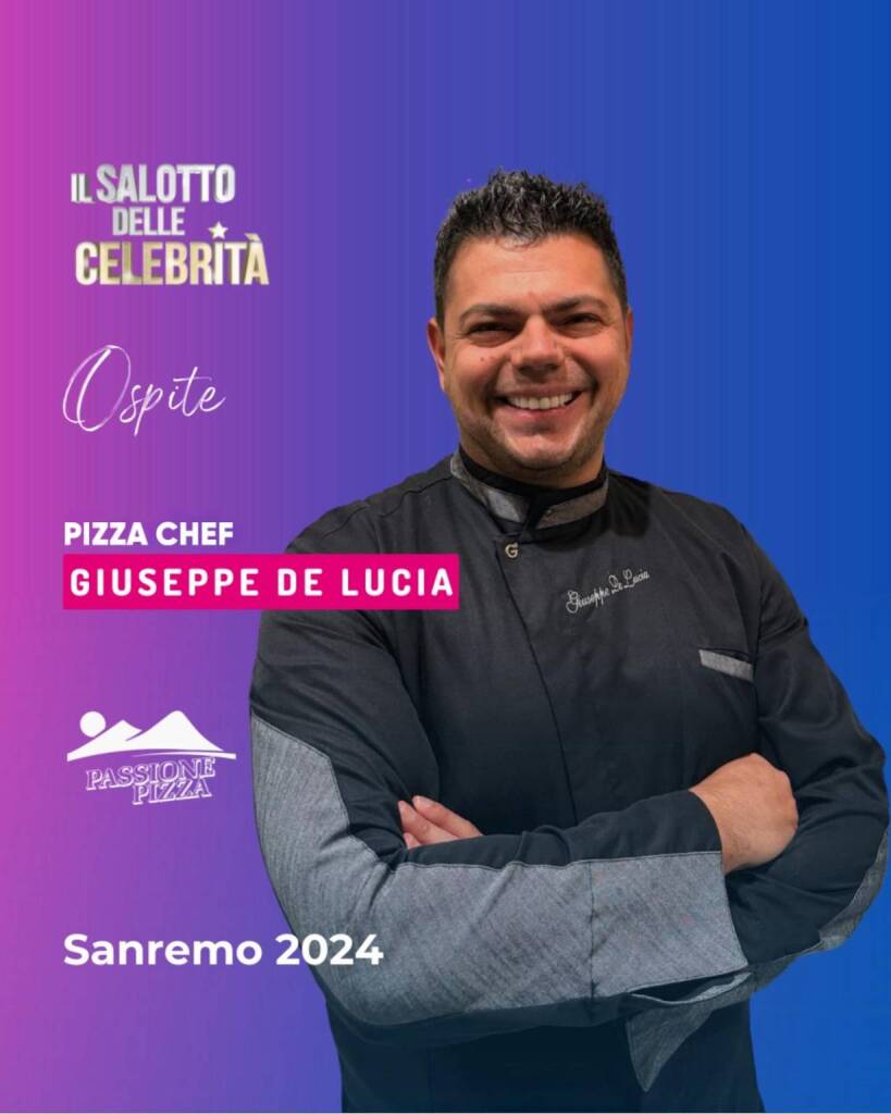 Il pizzaiolo cuneese Giuseppe De Lucia tra le star e le celebrità del festival di Sanremo 2024
