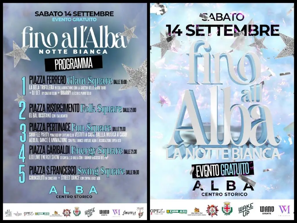 Sabato 14 settembre torna la Notte Bianca “Fino all’Alba”